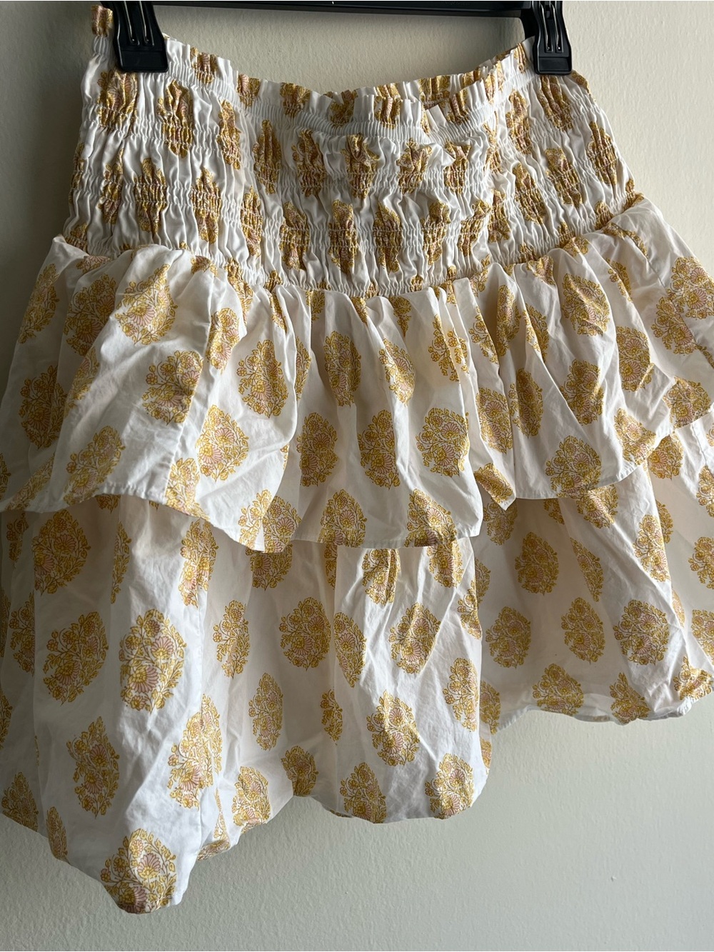 J. Crew White Skirt with Gold Paisley Print Floral and Tiered Ruffle Size Large - Picture 2 of 5